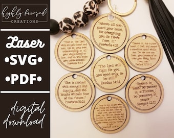 Scripture Keychain SVG Bundle - Laser Ready Cut File - Keychain SVG File