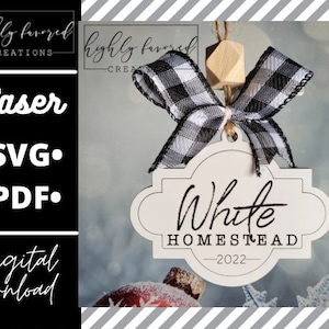 Homestead Christmas Ornament SVG - Laser Ready Cut File - Shiplap Christmas Ornament SVG