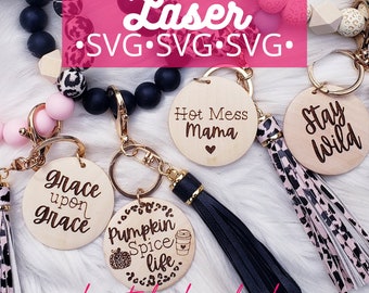 Keychain SVG Bundle - Laser Ready Cut File - Glowforge SVG - Glowforge Keychain Cut File