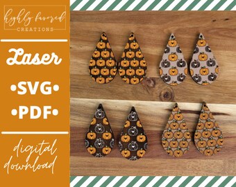 Pumpkin Teardrop Earring SVG Bundle - Laser Ready Cut File - Autumn Earring SVG