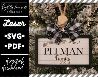 Shiplap Rectangle Ornament SVG - Laser Ready Cut File - Family Christmas Ornament SVG