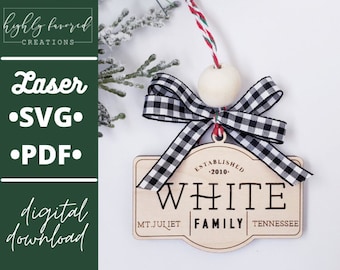 Family Christmas Ornament SVG - Laser Ready Cut File - Personalized Ornament SVG