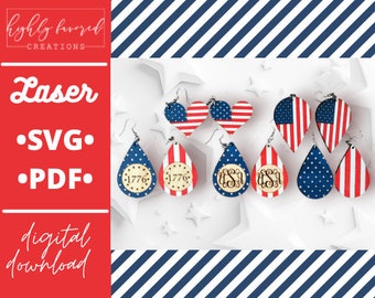 Stars & Stripes Earring SVG-bundel - Laser Ready Cut-bestand - 4 juli Earring SVG