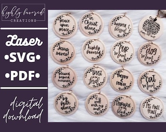 May include: A set of 16 round wooden ornaments with various sayings and designs, including "Jesus saves!" and "Trust in the Lord". The ornaments are decorated with a leopard print pattern.