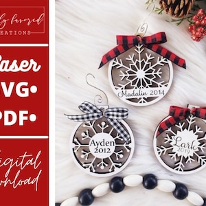 Snowflake Ornament SVG - Laser Ready Cut File - Christmas Ornament SVG