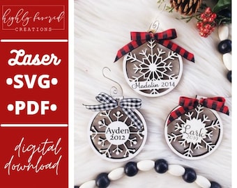 Snowflake Ornament SVG - Laser Ready Cut File - Christmas Ornament SVG