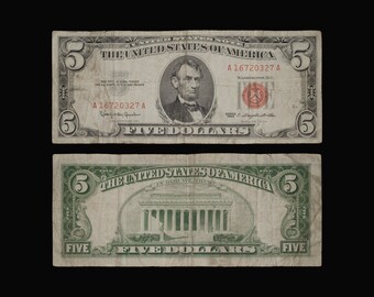 Random 1953 $5.00 Red Seal United States Legal Tender Note Average Circulated 