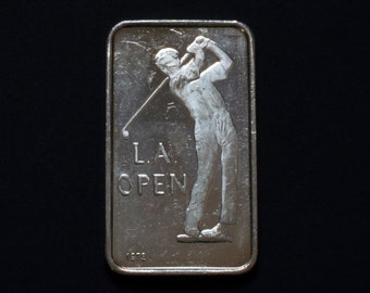 1973 L.A. Open 1 troy oz .999 Fine Silver Golf Art Bar - Made in Switzerland