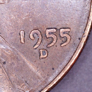 1955-D 1c RPM-002 Wheat Penny Repunched Mint Mark D/D South afbeelding 2