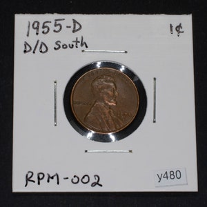 1955-D 1c RPM-002 Wheat Penny Repunched Mint Mark D/D South afbeelding 3