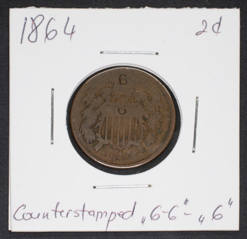 1864 Two Cents 2c Counterstamped 6-6 6 image 1
