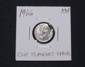 1966 10c Clip Planchet ERROR - Higher Grade Roosevelt Dime