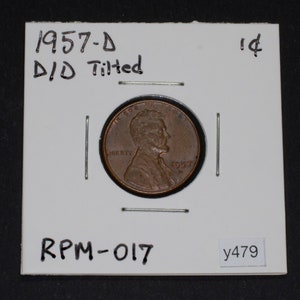 1957-D 1c RPM-017 Wheat Penny Repunched Mint Mark D/D Tilted 画像 3