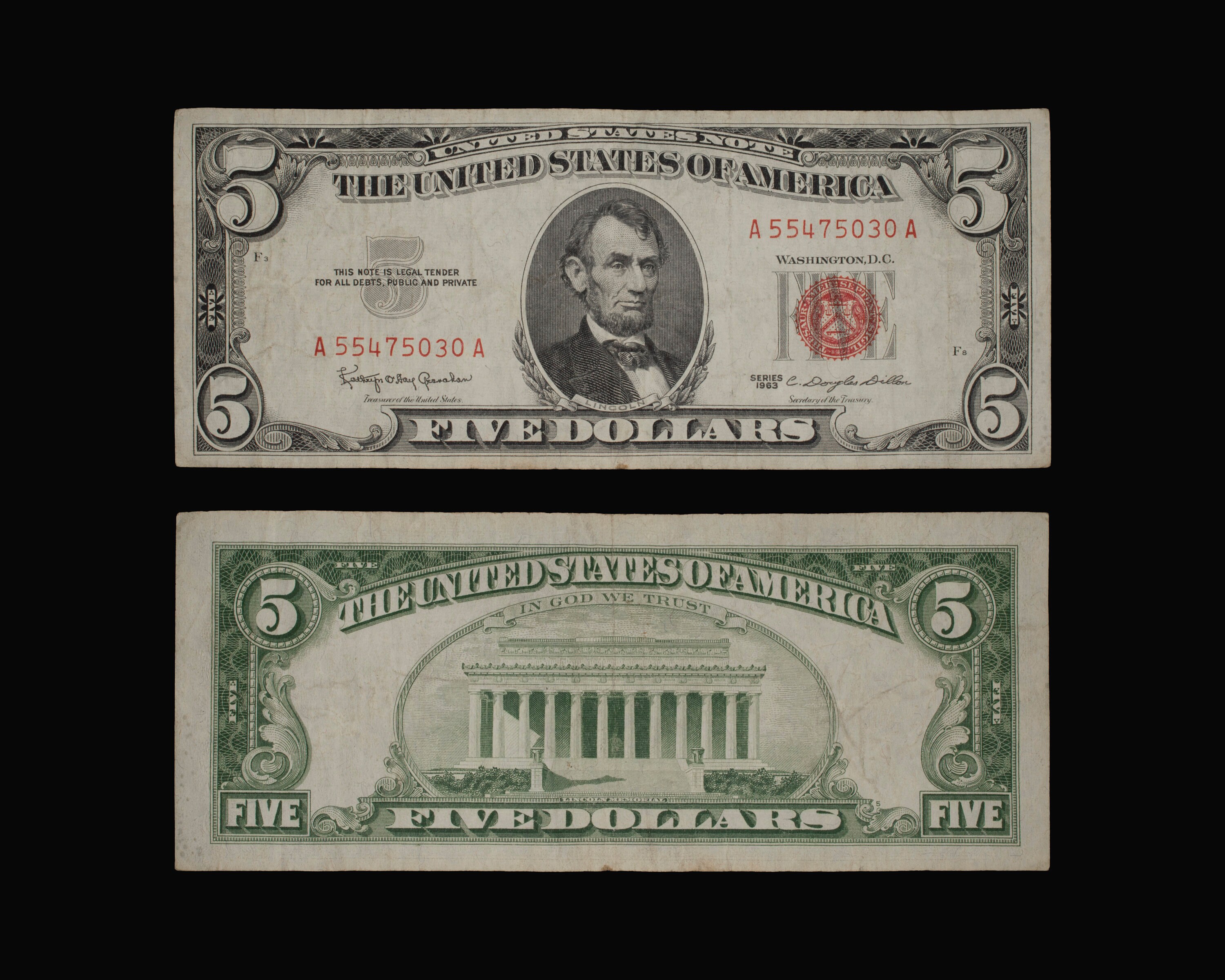 1963 5 Dollar Bill - Etsy