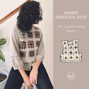 Agnes Sweater Vest | Crochet and Knitting PDF Pattern, Granny Square Vest Pattern, Crochet Pattern, Crochet Sweater Vest, Knitting Pattern