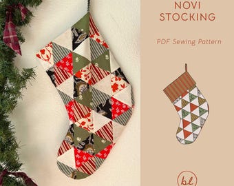 Novi Stocking | Sewing Pattern, PDF Sewing Pattern, Patchwork Stocking, Christmas Stocking Pattern, Holiday Stocking Pattern