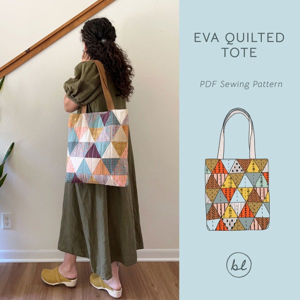 Gewatteerde Eva-tas | Naaipatroon, pdf-naaipatroon, patchwork draagtas, tas naaipatroon, draagtaspatroon, alledaags draagtas