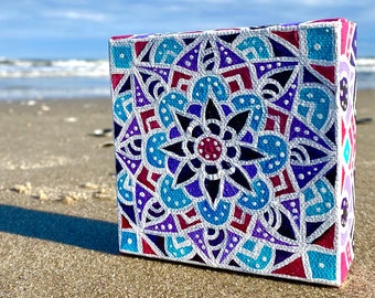 Mandala Painting on Canvas - Colorful Mandala Painting on a Canvas - Mini Mandala Painting on Canvas - Mandala Painting on Canvas Cube
