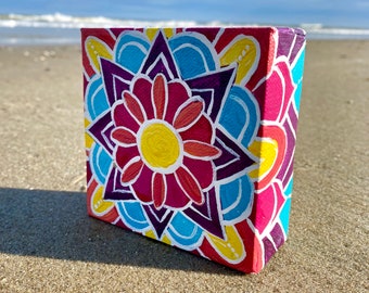 Mandala Painting on Canvas - Colorful Mandala Painting on a Canvas - Mini Mandala Painting on Canvas - Mandala Painting on Canvas Cube