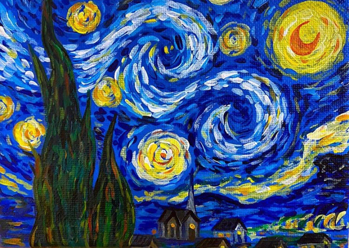 Mini Starry Night Original Painting Van Gogh Inspired Art | Etsy