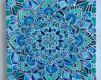 Blue & Green Mandala - Original Painting on Canvas - Mandala Painting on Canvas - Turquoise Mandala - Blue and Green Painting - Mandala Art