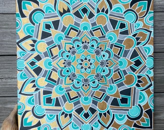 Gold & Turquoise Mandala - Original Painting on Canvas - Gold Abstract Art - Mandala Painting on Canvas - Zen Home Decor - Gold Home Decor