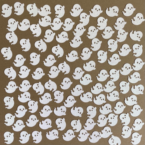 100 - 1” x 1.1" - White Glitter Ghost Confetti - Halloween - Spooky - Boo - Haunted - Decor - Sparkle - Party - Shine - Table - Set 8009