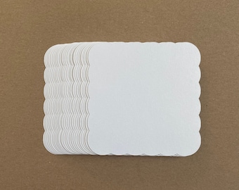 25 - White Shimmer Scalloped Squares - Cardstock - Choose Your Size - 2” - 2.5” - 3” - 3.5” - 4” - 4.5" - 5" - 5.5" - 6" - Shape - Label