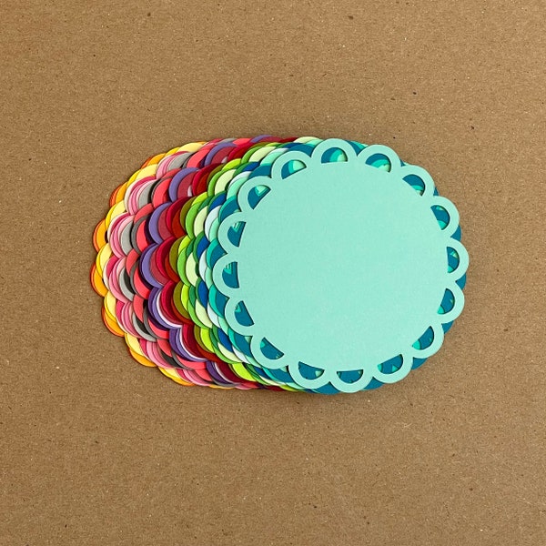 33 - 3” Decorative Scalloped Circle Die Cut - Assorted Solid Colors - Shape - Cut Out - Label - Party - Bulletin Board - Set