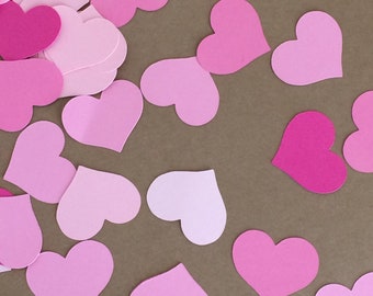 100 - 1 inch Hearts - Shades of Pink - Confetti - Die Cuts - Paper Crafts - Cards - Scrapbook - Table Decoration - Party Decor - Set 7087