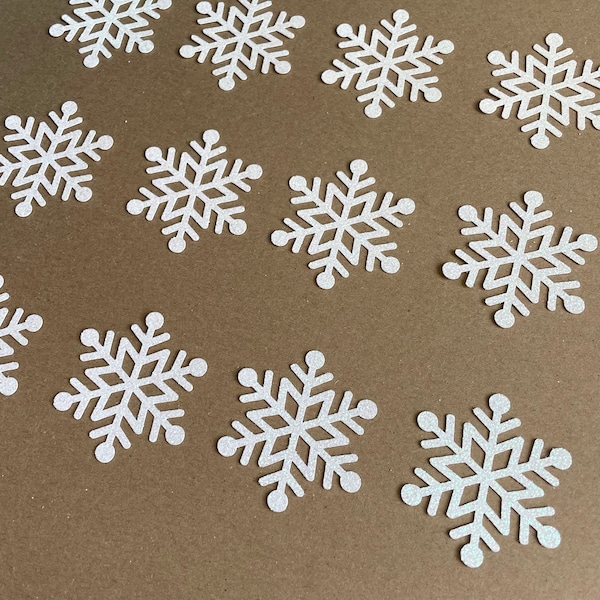 12 White Glitter Snowflake Die Cuts - 2" - 3" - 4" - Choose Your Size - Sparkle - Decorative - Paper - Craft - Embellishments Set 8001