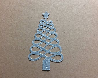 12 - 3"  Silver Glitter Christmas Tree  Die Cuts Paper Craft Embellishments Set 23
