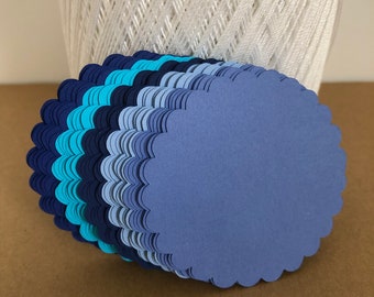 30 - 2.5 inch Scalloped Circle Die Cuts - 5 Shades of Blue - Round - Shape - Card Making - Invitation - Scrapbook - Favor - Tag -  Set 349