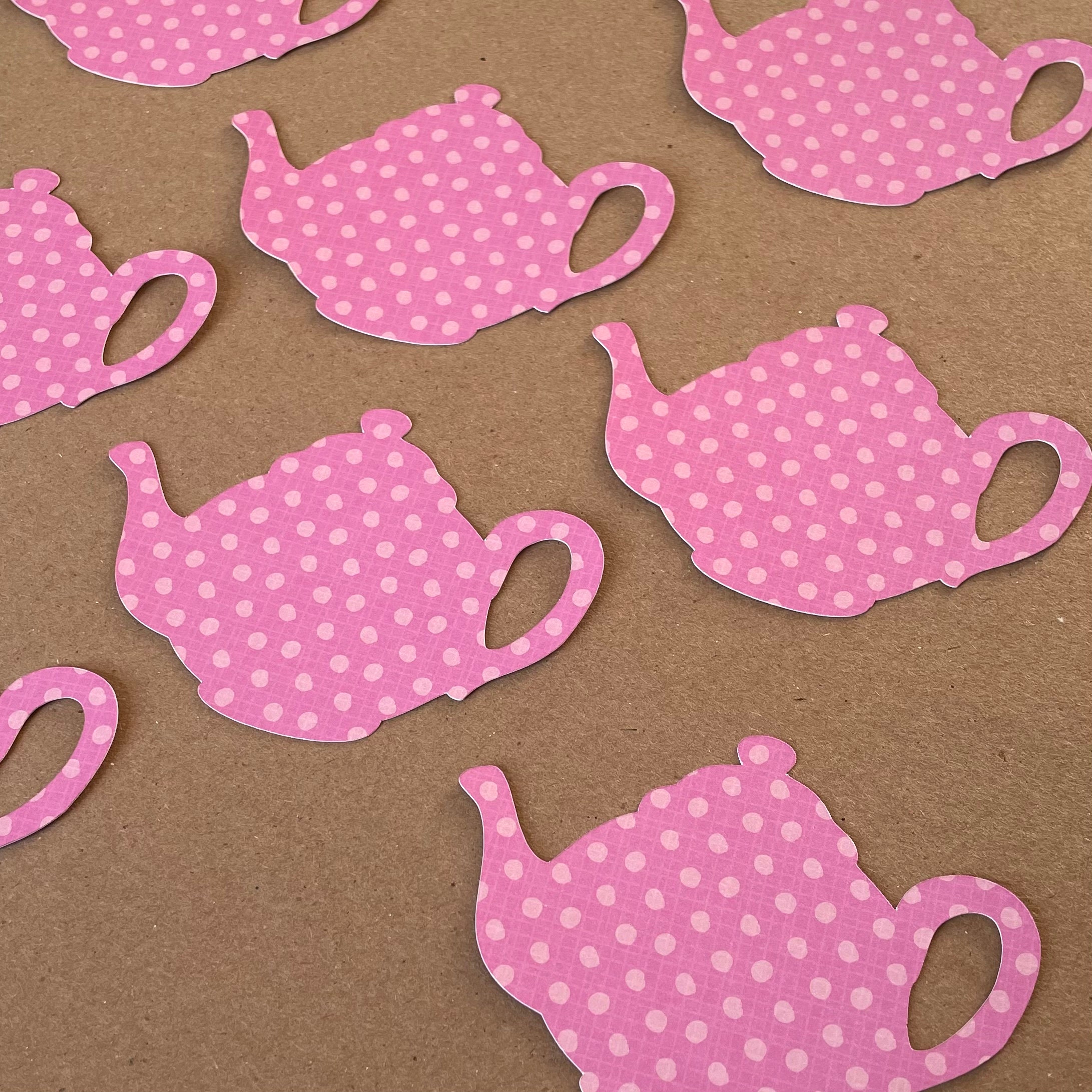 12 - 2.7" x 3.8" Tea Pots - Pink Polka Dot Cardstock - Tea Party - Theme Birthday - Card Making - Tags - Die Cuts - Embellishment - Set 341