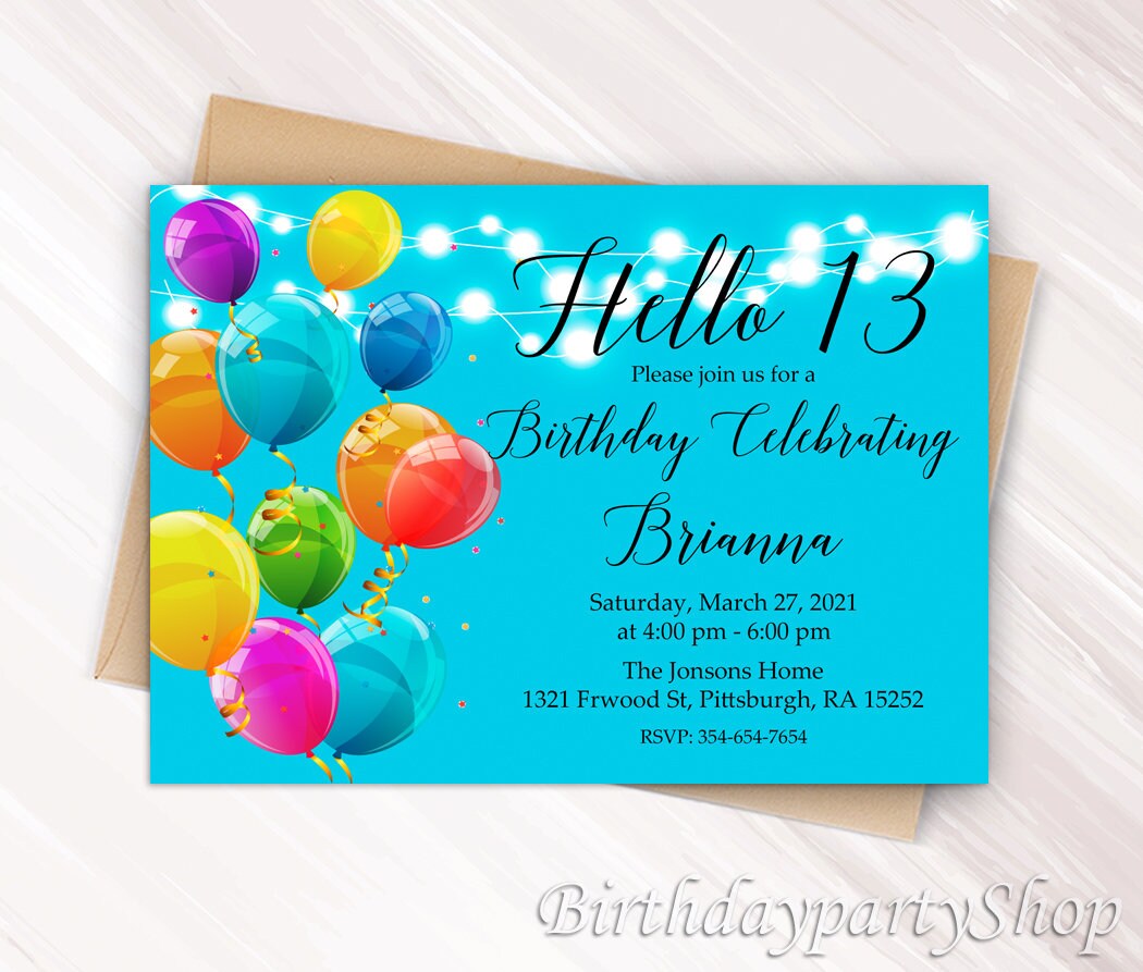 13. Geburtstagseinladung Luftballons Einladung Luftballons Etsy