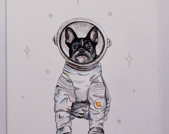 Astronaut dog Painting/ Nursery / Bedroom decor / Pet Paintings