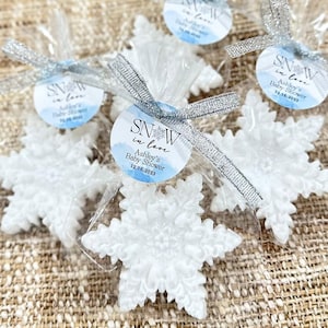 Snowflake Soap Favors - Snow in Love Winter Bridal Shower Decorations, Silver Blue Wedding Thank you Gift for Guests in Bulk Party Decor