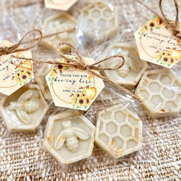 Honey Oatmeal Soaps - Scented Bee Baby Shower Favors, Queen Bee Bridal Shower Oat Decorations, Kids Mommy Birthday Gift for Guests in Bulk