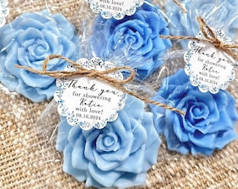 Dusty Blue Rose Soap Favors - Baby in Bloom Shower Gift for Guests in Bulk Something Blue Bridal Wedding Birthday Quinceanera Sweet 16 Decor