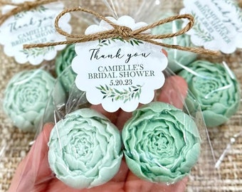 Sage Green Peony Soap Favors --- Baby Shower Girl in Bloom Bridal Wedding Decor Wild Flower Theme Party Gift for Guests in Bulk