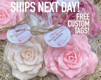 Scented Rose Soap Favors -- Bridal Shower Favors, Baby Shower Decorations Girl in Bloom, Rose Gold Floral Wedding Favor for Guests in Bulk