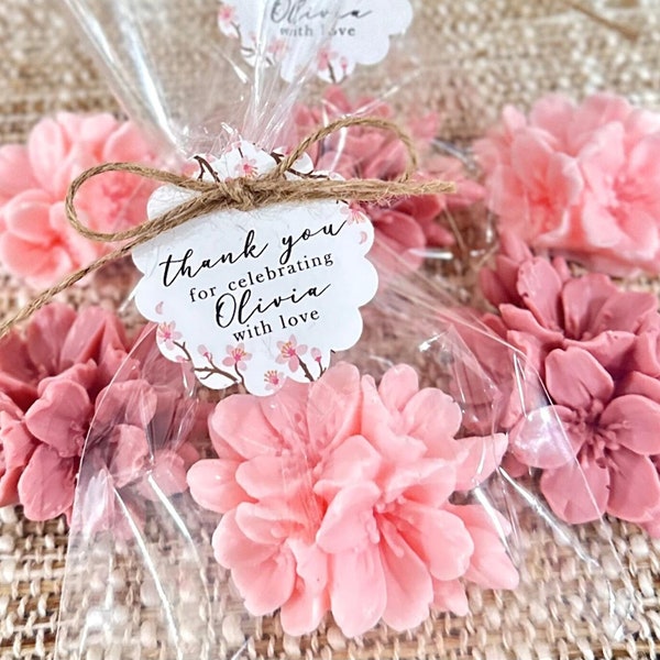 Mini Cherry Blossom Soap Favors - Little Flower Party Theme, Pink Floral Bridal Gift for Guests in Bulk, Baby Shower in Bloom Decorations