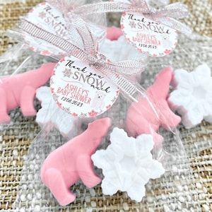 Snowflake Soap Favors - Winter Baby Shower Decorations Girl, Christmas Holiday Shaped Party Sprinkle Thank You Gift for Guests in Bulk Decor