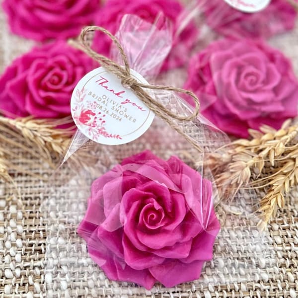 Fuchsia Rose Soap Favors - Bridal Shower Gift for Guests in Bulk Bachelorette Wedding Party, Baby Girl Sprinkle Decor Idea Sweet 16 Birthday