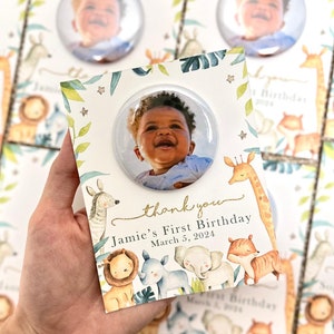Safari Magnet Favors - Jungle Boho Wild One Birthday Decor, Modern Zoo Animal Theme Bulk Guest Thank You Gift Girl Boy Lion Giraffe Elephant