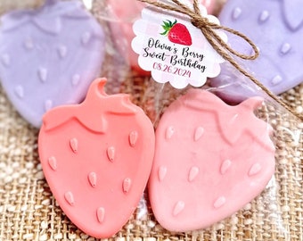 Strawberry Soap Favors - Berry First Birthday, Baby Shower Decorations, Purple Pink Sweet 1st Theme Party Decor Gift for Guests in Bulk