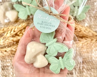 Mushroom & Butterfly Soaps - Woodland Baby Shower Favor Birthday Sage Green Ivory Garden Boho Fairy Floral Garden Guest Gift Bulk Decoration