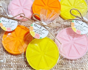 Citrus Soap Favors - Main Squeeze Lemon Bridal Shower A Little Cutie is On the Way Baby Party Orange Pink Grapefruit Gift for Guests in Bulk