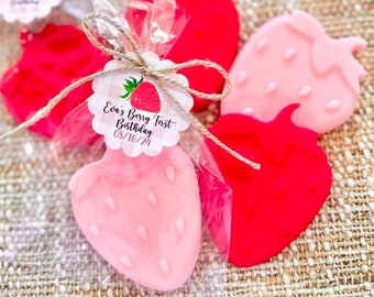 Strawberry Soap Favors - Berry First Birthday, Baby Shower Decorations, Red Pink Sweet 1st Theme Party Decor Gift for Guests in Bulk Soaps