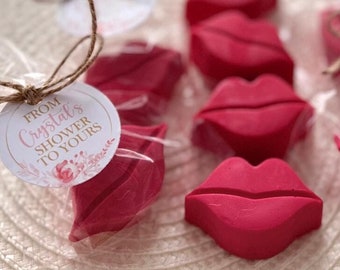 Kissing Lips Soap Favors - Mini Kiss the Miss Goodbye Bridal Shower Decorations, Bachelorette Wedding Party, Floral Pink Red Birthday Gift